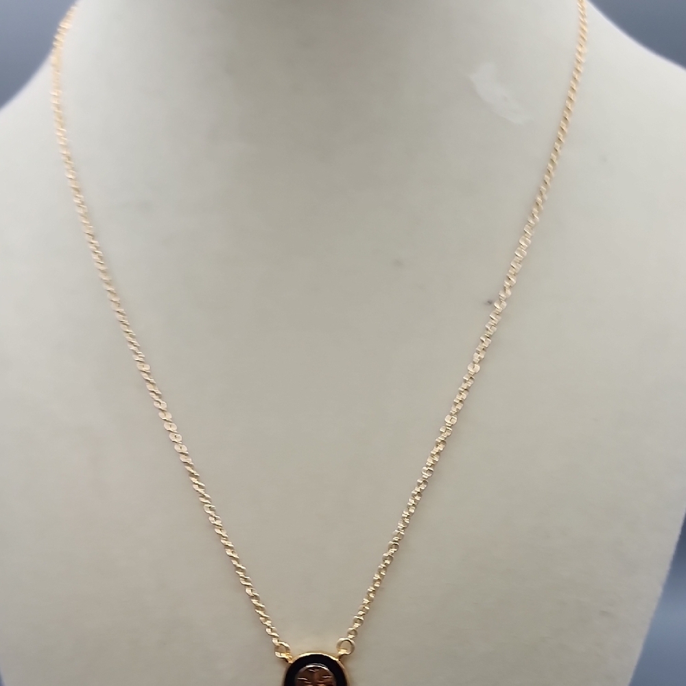 Tory Burch Black and Gold Emblem Necklace - Picture 5 of 9
